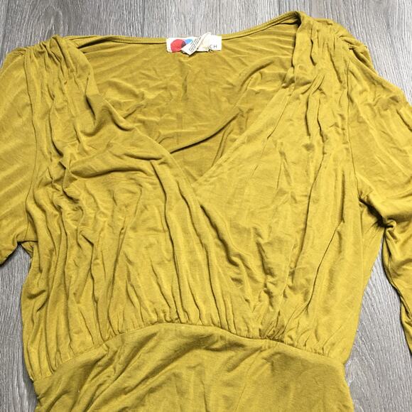 Free People Beach Miami Ruched Mini Dress Tea Leaf V Neck Party Mini Dress L - Picture 7 of 13